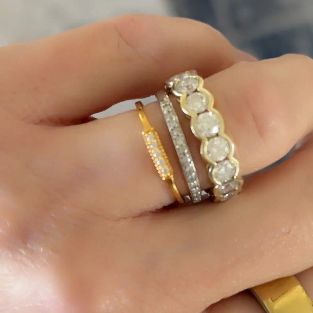 Elegant 14k Gold Vermeil Ring with Crystal Accents Dainty Stackable Ring